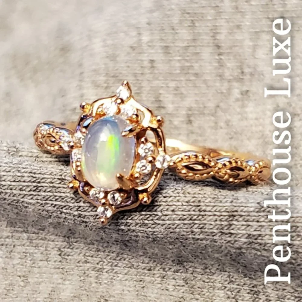 REAL Natural Opal Dome Oval Cut Rose Gold Ring